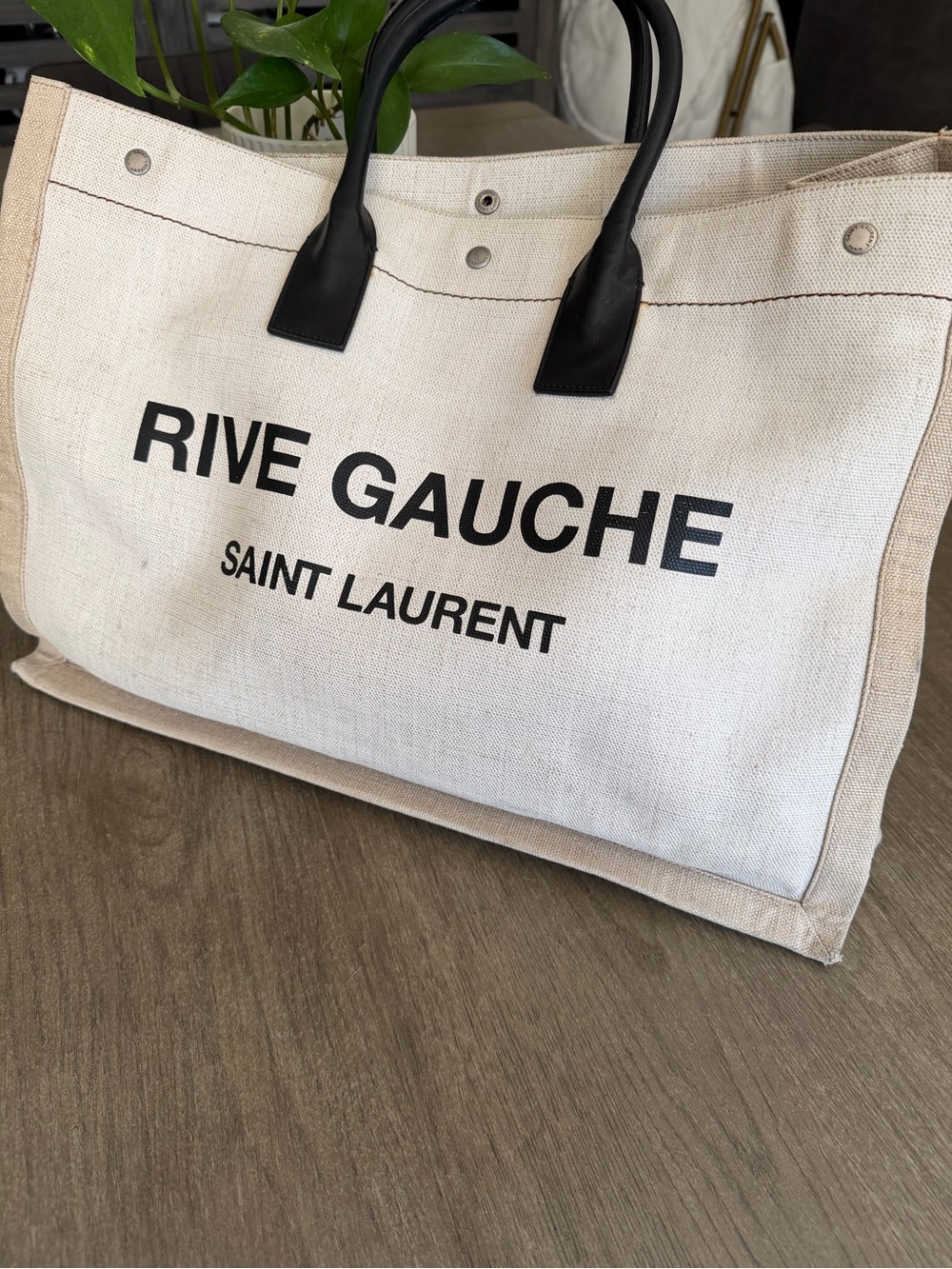 Authentic Saint Laurent Canvas Rive Gauche Tote in Ivory and Black - Picture 3 of 17